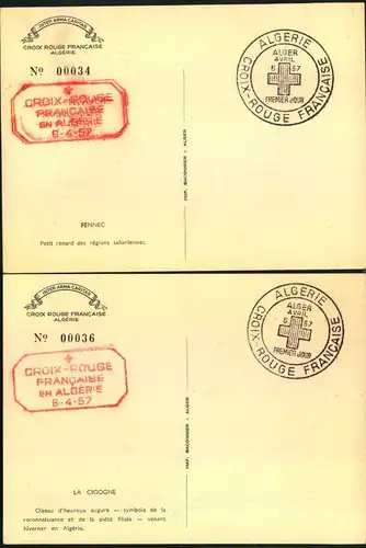 1957, CROIX ROUGE; RED CROSS; ROTES KREUZ - Algerien, fox, Fuchs, Renard, stork, Storch, Cigne - Maxi card