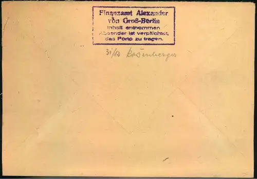 1954, Brief mit eingedrucktem Absender NATIONALES OLYMPISCHES KOMITEE DER DDR. Nachgebühr.