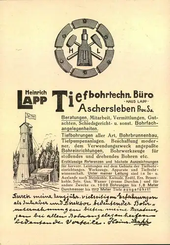 1926, schöne Werbekarte "Tiefbautechn. Büro", ASCHERSLEBEN