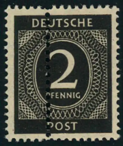 1946, 2 Pfg. Ziffer postfrisch mit zusätzlicher Zähnung in der Mitte.