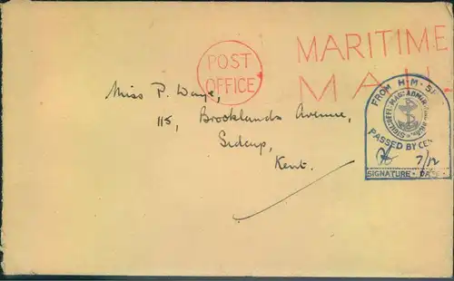 Field post "Maritime Mail" with Marine censor.