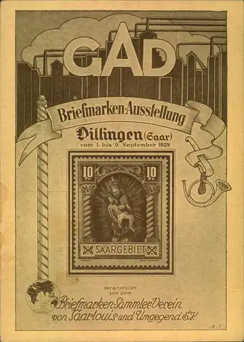 1928, seltene Privatganzsachenkarte zur Briefmarken-Ausstellung im Rahmen der Gewerbe-Ausstellung in Dillingen mit Sonde