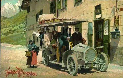 AUTOMOBIL, farbige Karte, gelaufen 1910