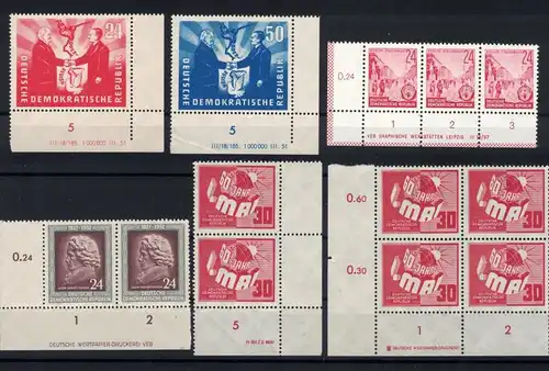 1950/1953, kleines Lot von 10 besseren Druckvermerken und Druckereizeichen, alle postfrisch. Michel 607,-