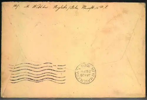 1909, Brief ab STEGLITZ mit EF 10 Pfg. Germania im seltenern Sondertarif ""via Bremen-New York direkt"": Ankunftsstempel