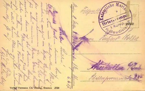 1917, WILHELMHAVEN, Kaiserl. Werft, Arbeiteramt - gelaufen per Feldpost mit Marinestempel.