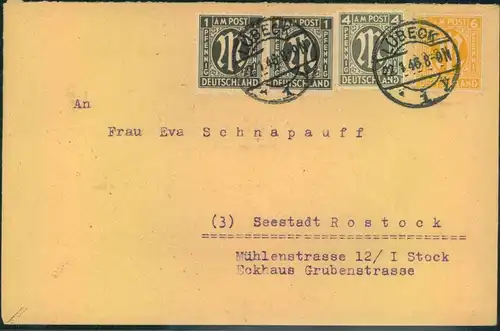 1946, Fernbrief ab LÜBECK mit miF amerikanischer, britischer, deutscher Druck