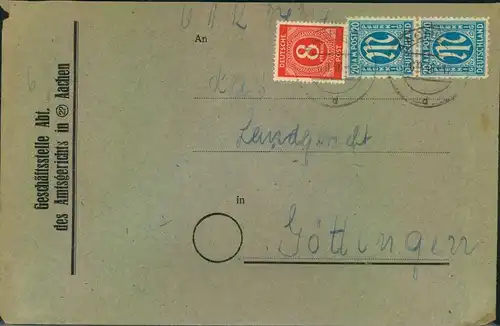 1946, Doppelbrief mit AM-Post und Ziffer ab AACHEN