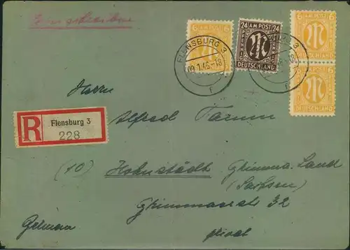 1946, Einschreiben AM-Post ab FLENSBURG 9.1.46