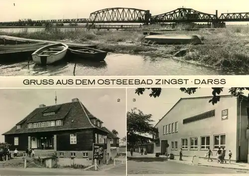 1984, ZINGST Ostseebad, Darss,, Meiningenbrücke, Kurhaus, FDGB Erholhungsheim "Nordlicht", gelaufen,Boote