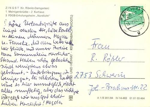 1984, ZINGST Ostseebad, Darss,, Meiningenbrücke, Kurhaus, FDGB Erholhungsheim "Nordlicht", gelaufen,Boote