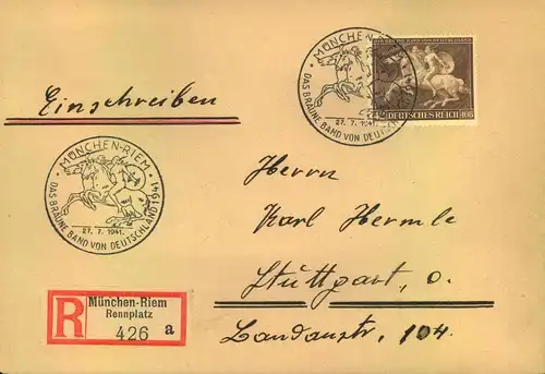 1941, Braunes Band auf Einschreiben mit Sonderstempel
