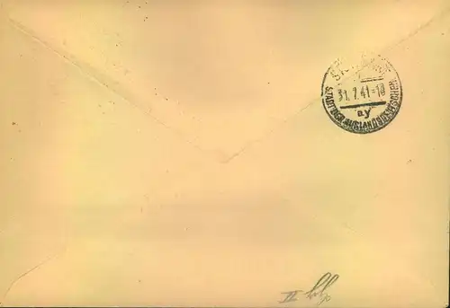 1941, Braunes Band auf Einschreiben mit Sonderstempel