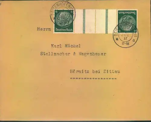 1937, Fernbrief ab DEISENHOFEN (Obbay.) mit Hindenburg Kehrzusammendruck