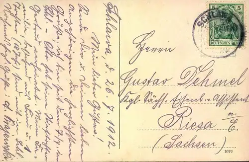 SCHLAWA, Woiwodschaft Lebus, Farbkarte gelaufen 1912