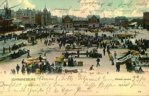 JOHANNESBURG, picture card market square 1904 to Lübeck, Germany - very fine