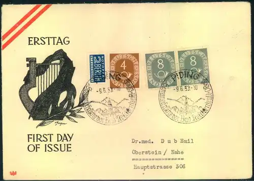 1953, Fernbrief mit 8 Pfg. Posthorn im waagerechten Paar und 4 Pfg. Zusatz ab PIDING.