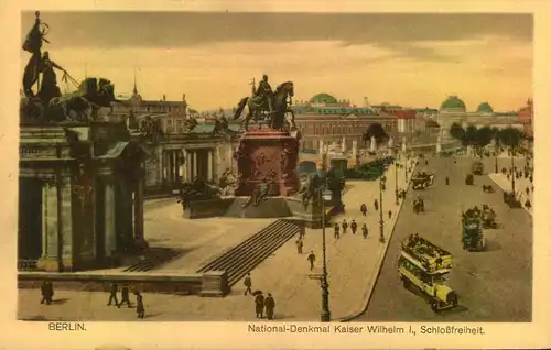BERLIN 1926, National-Denkmal Kaiser Wilhelm I, Schloßfreiheit, Autobus, gel.
