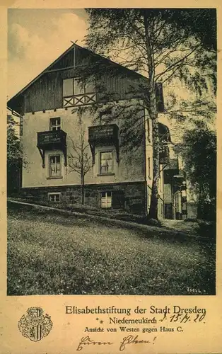 DRESDEN 1920, Elisabethstiftung, Niederneukirch, Ansicht von westen gegen Haus C, gelaufen