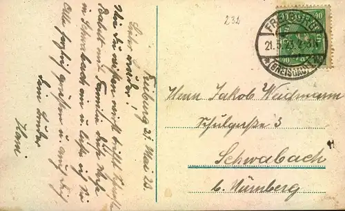 FREIBURG i. B., 1923, Martinstor, Ansicht v. Norden, Turmuhr, Straßenbahn,gelaufen,