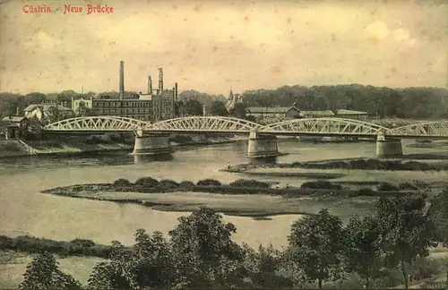 CÜSTRIN 1916; Neue Brücke, Altstadt, Industrie, Oder