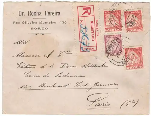 1933, registered letter PORTO - PARIS