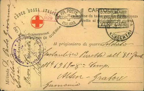 1918, Karte aus italienischem Kriegsgefamgenenlager nach Alten-Grabow.