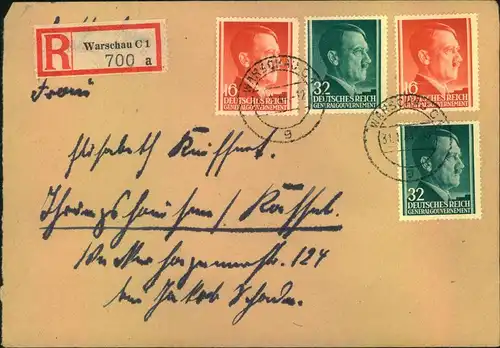 1944, portogerechtes Einschreiben mit Hitlerfrankatur ab WARSCHAU.