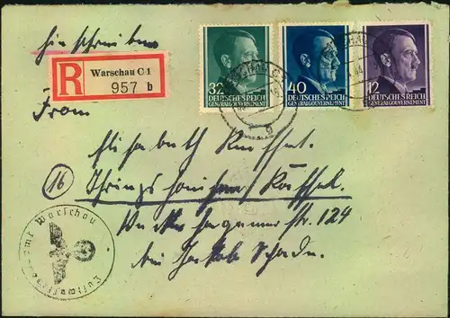 1944, portogerechtes Einschreiben mit Absenderstempel ""Luftwaffenbauamt Warschau""