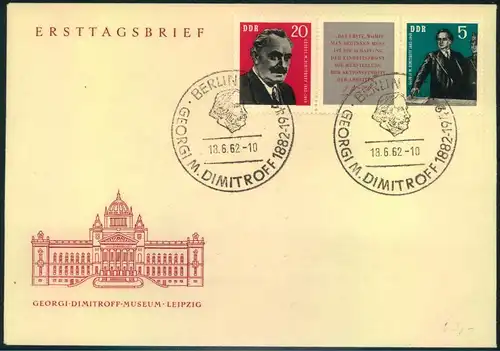 1962, 80. Geburtstag von Georgi M. Dimitrow Zusammensdruck auf FDC.