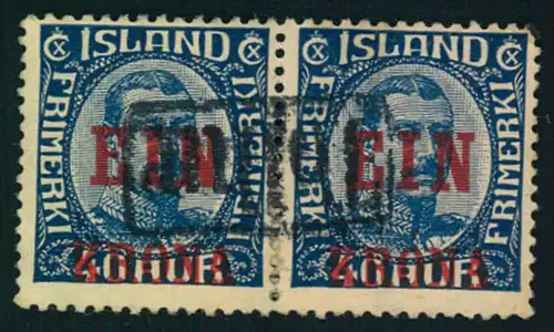 1921, ""EIN KRONA"" overprint on 40 A. King Christian X. with ""Tollur"" cancellation.