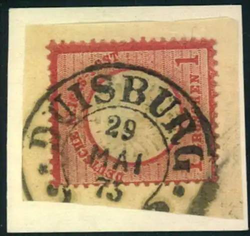 1873, DUISBURG, 1 Groschen gr. Schild auf Briefstück mit Hufeisenstempel.