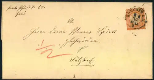 1872, 1/2 Groschen ziegelrot auf Faltbriefhülle in eigenen Landzustellbezirk ab HOECHST 7.1.73""