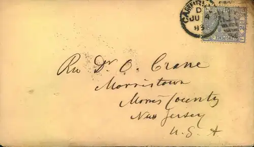 1883, letter with content from CAMBRIDGE to New York franked 2 1/2 d plate no. 23