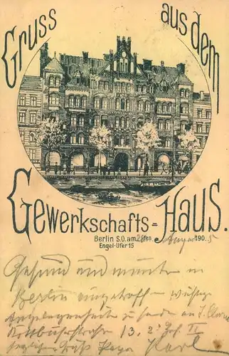 1905, BERLIN-MITTE, Engelufer - "Gruß aus dem Gewerkschaftshaus"