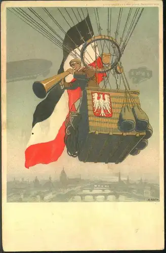 1909, offizielle Postkarte der ILA, rückseitige Abbildung ""Mann mit Megaphon im Ballon"". Sauber ungebraucht.