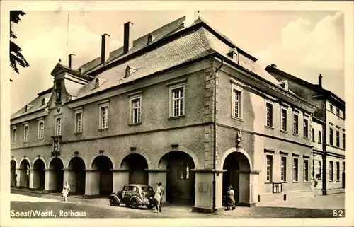 1953, 2 Pfg. Posthorn im waagerechten Paar auf Druckschenkarte ab (21b) SOEST 2