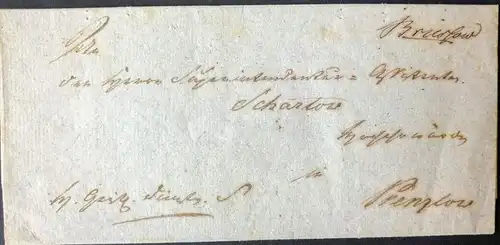 1831, Cholerabrief (Hülle) von Brüssow, adressiert nach Prenzlow mit rückseitigen Rasterlöchern. Sehr gute Erhaltung.
