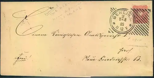 1885, ""BERLIN C 2 *8/8 85"" Hosterstempel ohne Maschinennummer, klarer Abschlag auf Orts-Faltbrief.