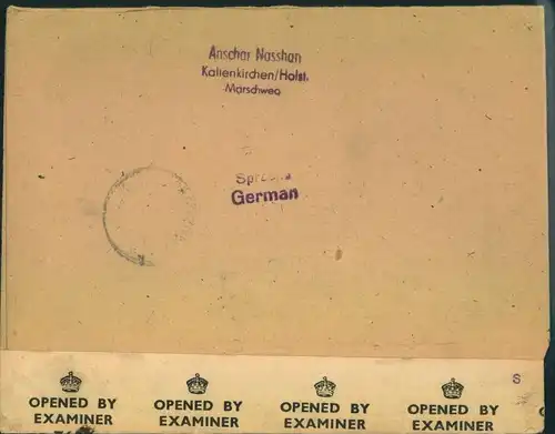 1947, 6 Pfg grauviolett 6-mal zusammenmit 6-er streifen 12 Pfg. auf Einschreiben-Doppelbrief ab KALTENKIRCHEN (Holstein)