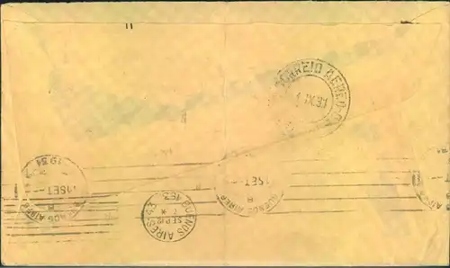 1931, 4 RM Polarfahrt auf Zeppelinumschlag zur ersten Südamerikafahrt 1931 adressiert nach Buenos Aires. Transit- und An