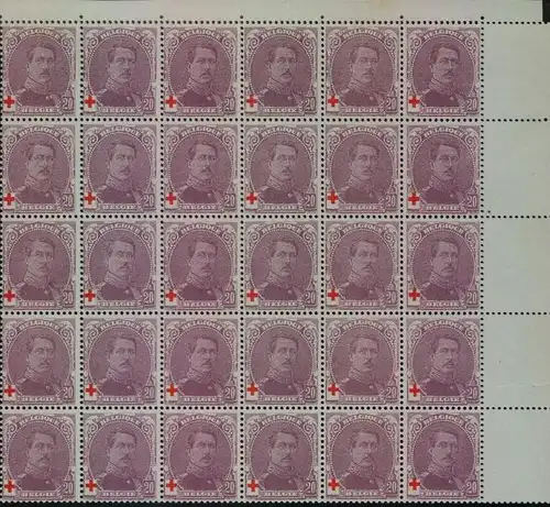 1914, Red Cross, 20 C+20 C, 200 pieces in large units no gum