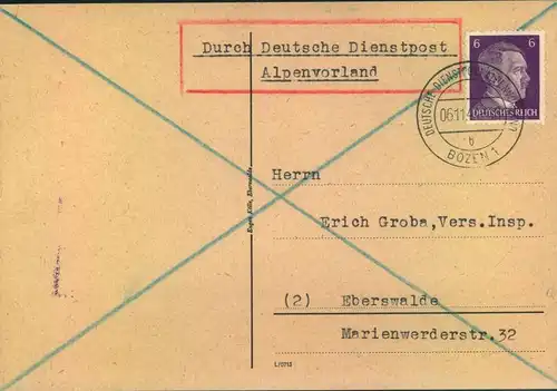 1941, 3 Belege Dienstpost ALPENVORLAND - Belluno, Trient, Bozen 1