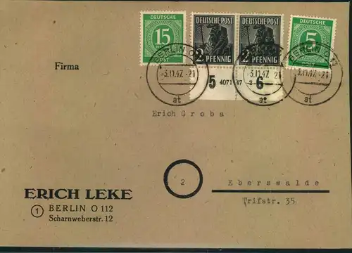 1947, Fernbrief mit 2 Pfg. HAN "4071.47 2" BERLIN O 17