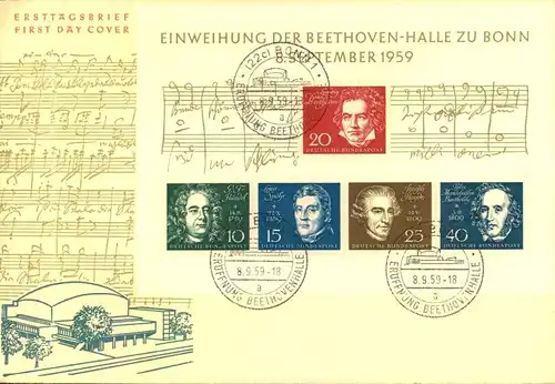 1959, BUNDESREPUBLIK DEUTSCHLAND; FDC Beethoenblock (Michel 140,-)