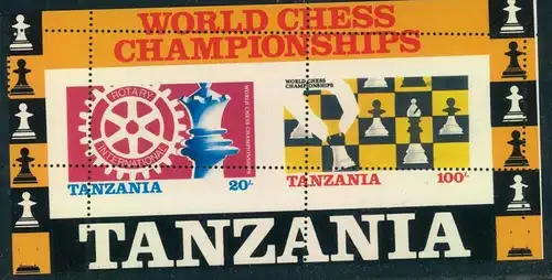 TANZANIA, World Chess Championships total misperforated souvenir sheet