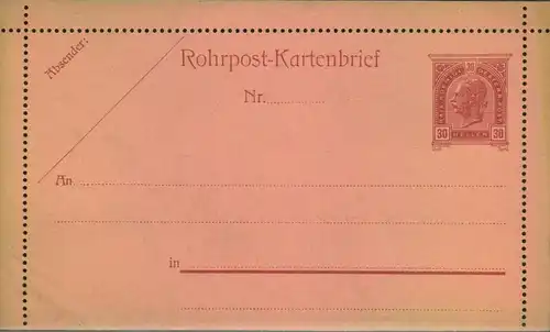 30 Heller Rohrpost-Kartenbrief ungebraucht.