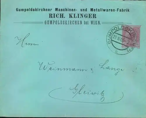 1906, 10 Heller Privatgnazschenumschlag "Kinger GUMPOLDSKIRCHEN"