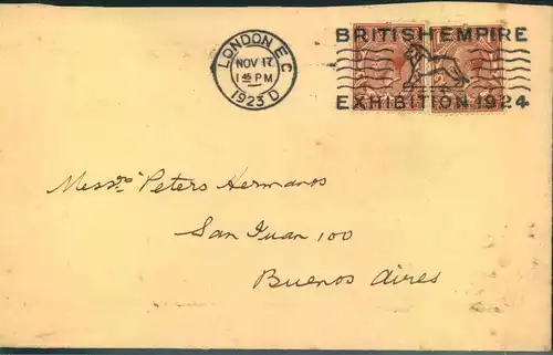 1923, cover "BRITISH EMPIRE EXHIBITION 1924" from London to Buenos Aires