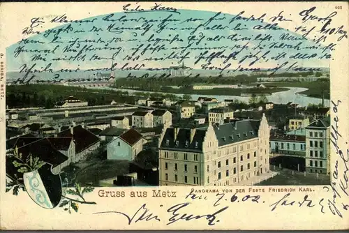 1902, PLANTIERS QUEULEU Kreis-Obersegment-Stempel, Ak Metz